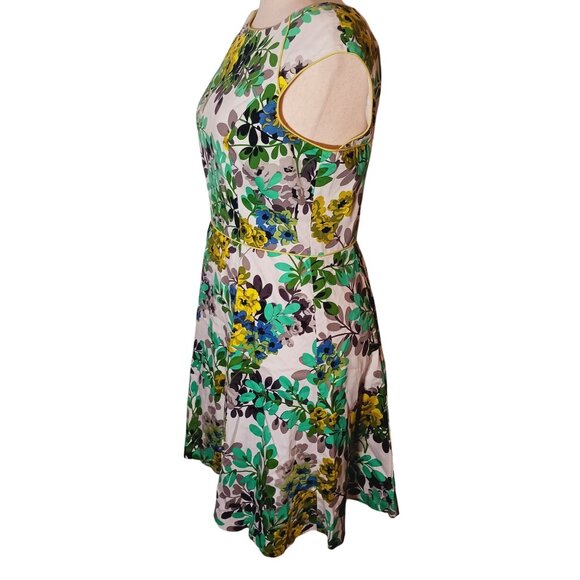 London Style‎ Floral Multi Cap Sleeve Back Cut-Out Cotton Fit & Flare Dress, 14 - Picture 4 of 11